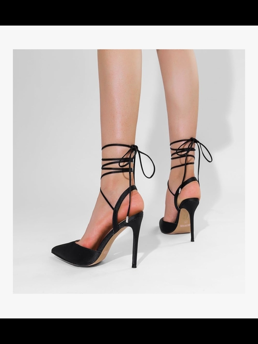 Dream Pairs Black Satin Pointed Toe Lace-Up Slingback Pumps - Picture 9 of 10